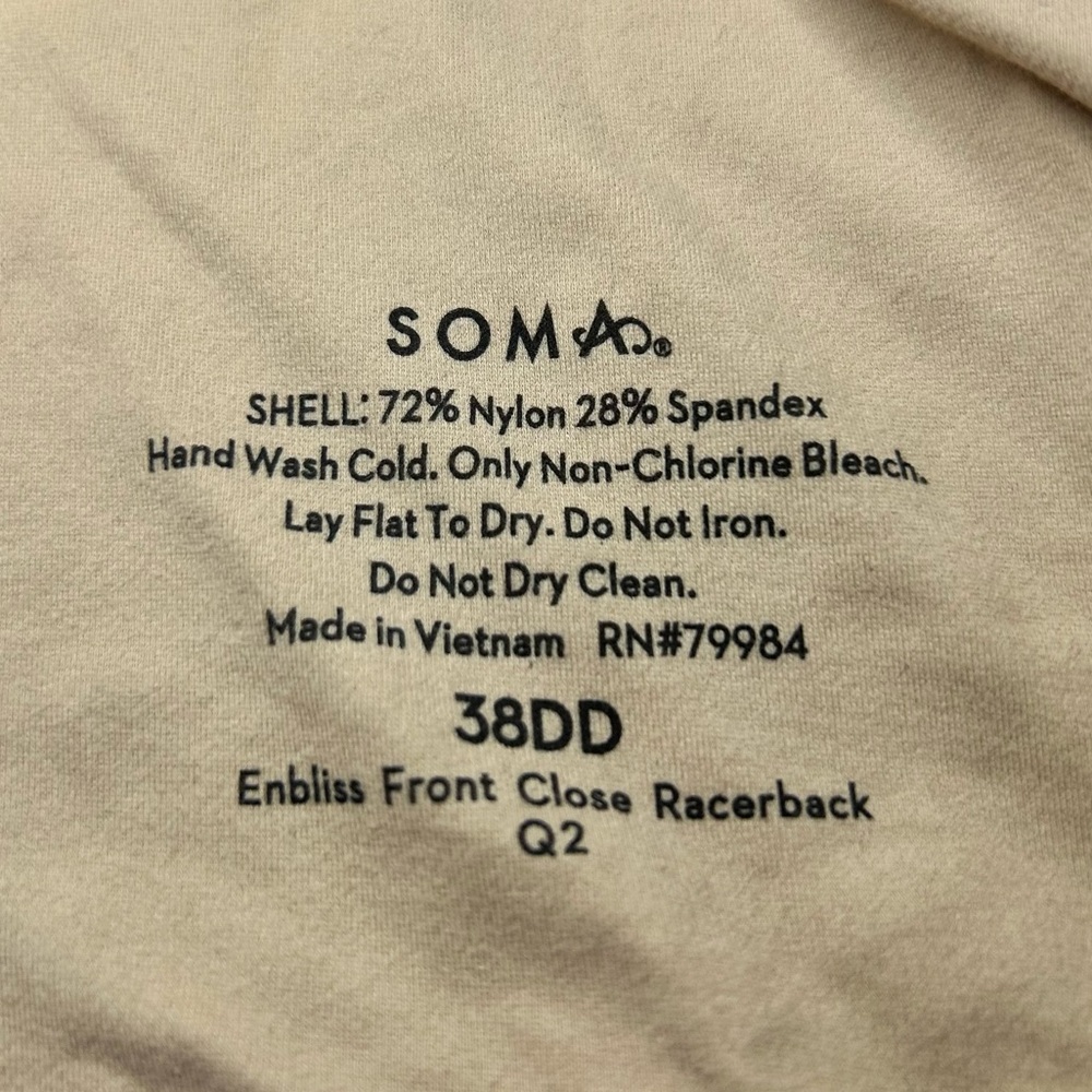 SOMA Enbliss Front Close Racerback Neutral Cream/Tan Adjustable Strap Bra 38DD - Picture 14 of 15